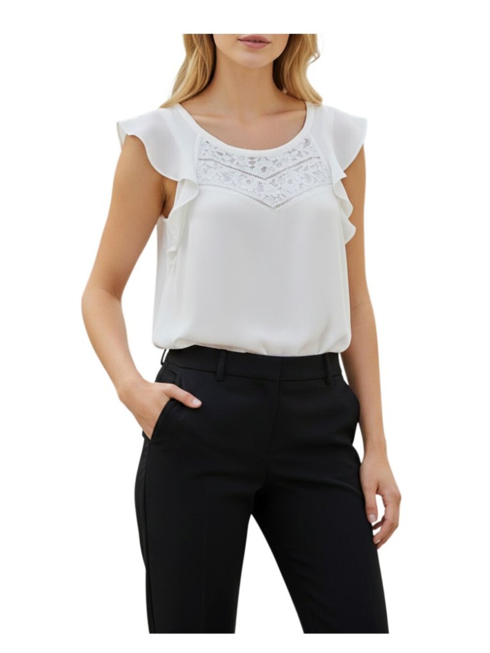 Express Lace Front Cap Sleeve Blouse